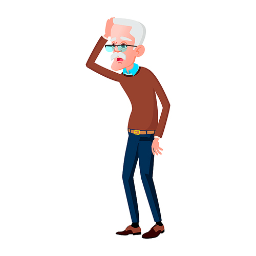 Old Man Poses Vector. Elderly People. Senior Person. Aged. Funny Pensioner. Leisure. Postcard, Announcement, Cover Design. Isolated Cartoon Illustration