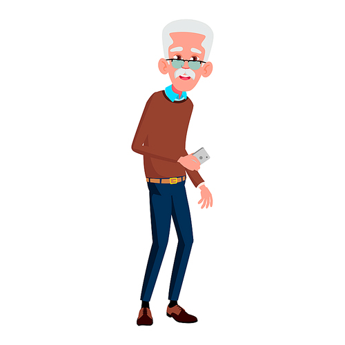 Old Man Poses Vector. Elderly People. Senior Person. Aged. Funny Pensioner. Leisure. Postcard, Announcement, Cover Design. Isolated Cartoon Illustration