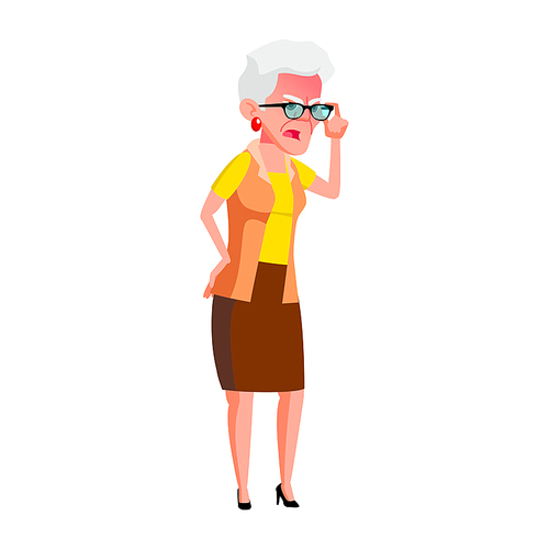 Old Woman Poses Vector. Elderly People. Senior Person. Aged. Cheerful Grandparent. Presentation, Invitation, Card Design. Isolated Cartoon Illustration
