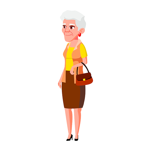 Old Woman Poses Vector. Elderly People. Senior Person. Aged. Cheerful Grandparent. Presentation, Invitation, Card Design. Isolated Cartoon Illustration