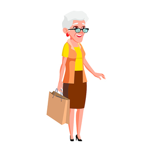 Old Woman Poses Vector. Elderly People. Senior Person. Aged. Cheerful Grandparent. Presentation, Invitation, Card Design. Isolated Cartoon Illustration