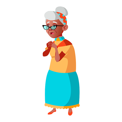 Old Woman Poses Vector. Black. Afro American. Elderly People. Senior Person. Aged. Caucasian Retiree. Smile. Advertisement, Greeting, Announcement Design. Isolated Cartoon Illustration