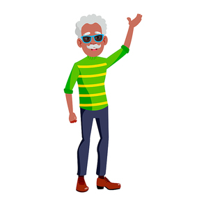 Old Man Poses Vector. Black. Afro American. Elderly People. Senior Person. Aged. Friendly Grandparent. Web, Poster, Booklet Design. Isolated Cartoon Illustration