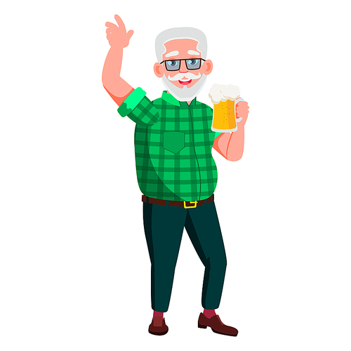 Old Man Poses Vector. Elderly People. Senior Person. Aged. Positive Pensioner. Advertising, Placard, Print Design. Isolated Cartoon Illustration