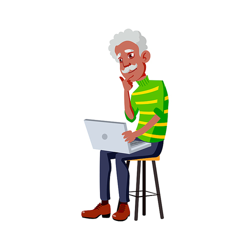 Old Man Poses Vector. Black. Afro American. Elderly People. Senior Person. Aged. Friendly Grandparent. Web, Poster, Booklet Design. Isolated Cartoon Illustration