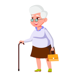 Old Woman Poses Vector. Elderly People. Senior Person. Aged. Beautiful Retiree. Life. Card, Advertisement, Greeting Design. Isolated Cartoon Illustration