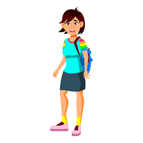 asian teen girl poses vector. leisure, smile. for web, , poster design. isolated cartoon illustration