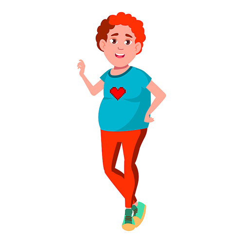 teen boy poses vector. red head. fat gamer. face. children. for web, , poster design. isolated cartoon illustration