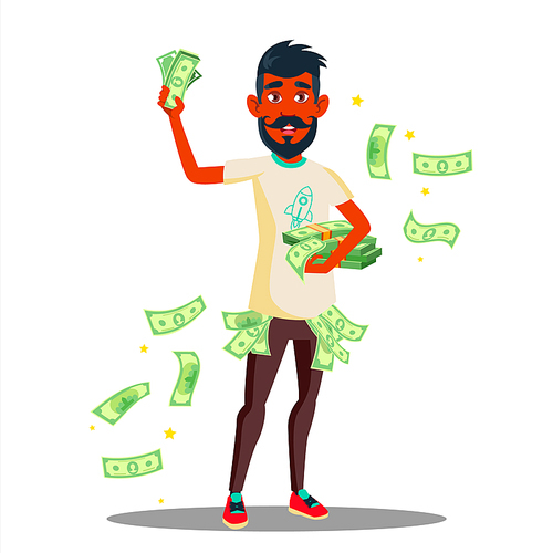 Student With A lot Of Money In Hands Vector. Illustration