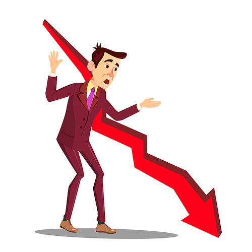 Manager In Stress Next To Arrow Of Falling Sales Graph Vector. Illustration
