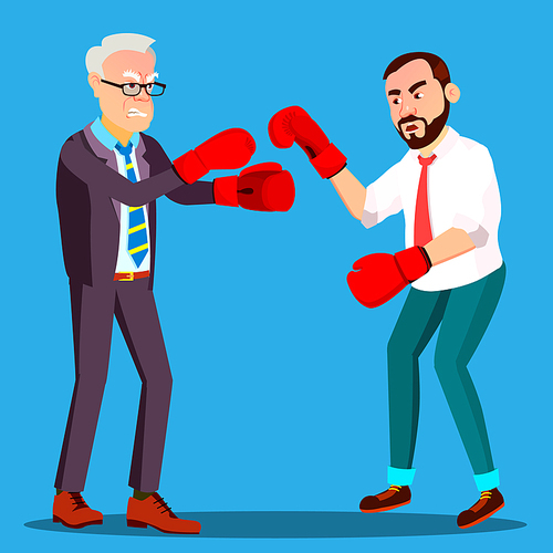 Two Businessmen In Suits Fight In Boxing Gloves Vector. Illustration