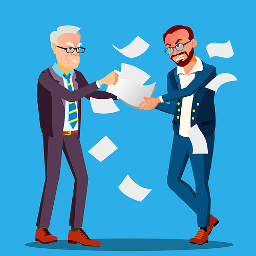 Two Businessmen Are Pulling Out A Contract From Hands Each Other Vector. Illustration