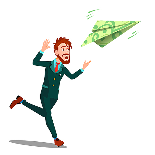 Businessman Running For Money Flying Away Vector. Illustration