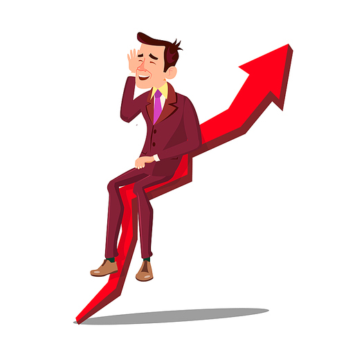 Businessman Sitting On Arrow Graph Of Sales Increase Going Up Vector. Illustration