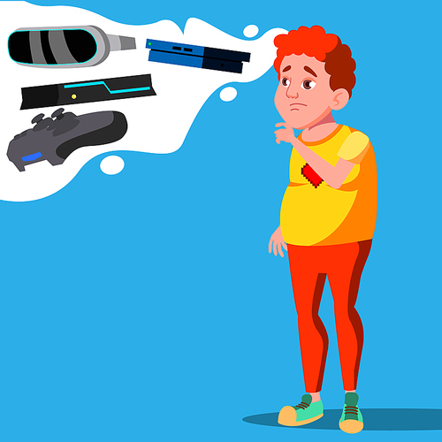 Teenager Dreaming Of Video Game, Gadgets Vector. Illustration