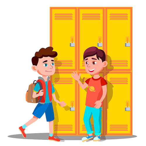 Teenagers Near Lockers In School Vector. Illustration
