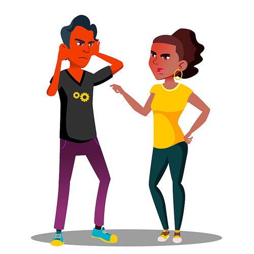 Teenager Guy Covering His Ears With His Hands To Not Hear Anything From Girlfriend Vector. Illustration