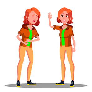 girl with stomach pain from unhealthy  vector. isolated illustration