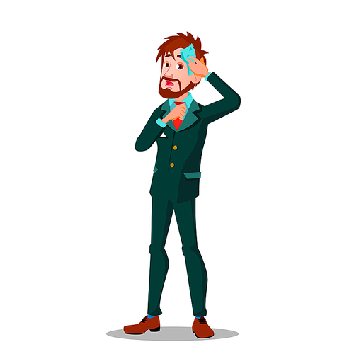 Stressful Businessman Pulling His Tie Vector Flat Illustration