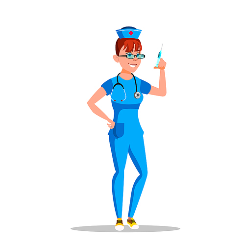 Nurse Vector. Doctor In Uniform. Intern, Practitioner. Medicine, Healthcare Hospital Staff Cartoon Illustration