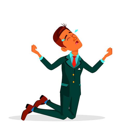 Crying Indian Businessman In Suit Vector Cartoon Illustration