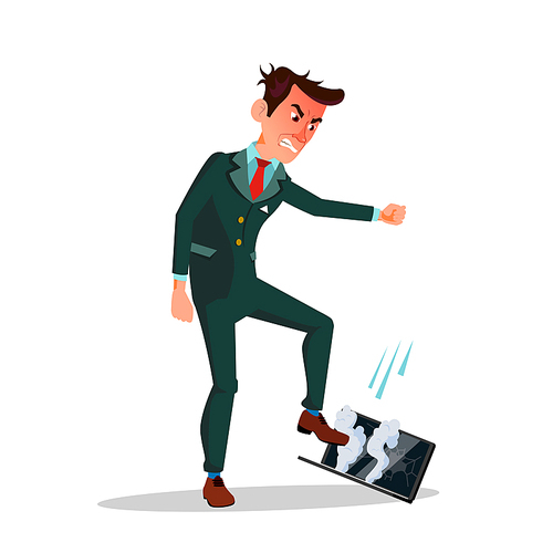 Angry Businessman Treading His Laptop Vector Cartoon Illustration