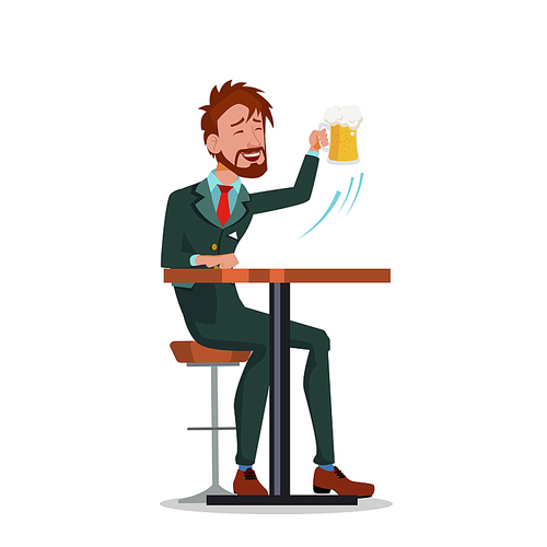 Man In Business Suits Relaxing At The Bar With Beer And Laughing Vector Cartoon Illustration