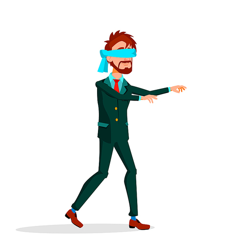 Blindfolded Manager Walks Forward With Arms Outstretched Vector Flat Illustration