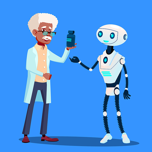 Smart Robot Visiting Doctor Vector. Techonogy Illustration