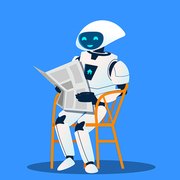 Robot Resting On Chair And Reading Newspaper Vector. Illustration