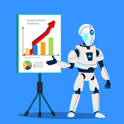Robot Preparing Analytic And Financial Graphics Vector. Illustration