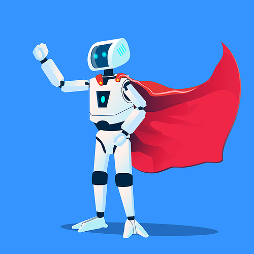 Robot Wearing Red Super Hero Cloak Vector. Isolated Illustration