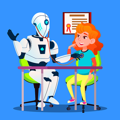 Medical Robot Treating A Patient Vector. Illustration