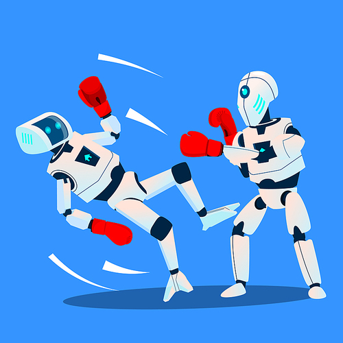 Two Robots Boxing On Ring Vector. Illustration