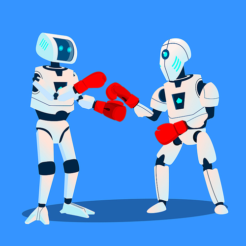 Two Robots Are Boxing On Ring Vector. Illustration