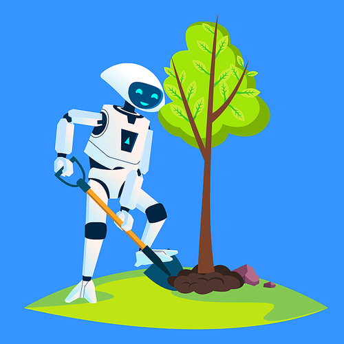 Eco Robot Plants A Green Tree Vector. Illustration