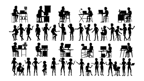 Business People Silhouette Set Vector. Male, Female. Group Outline. Person Shape.Professional Team. Formal Suit. Icon Pose. Social Conference. Leader Businesswomen Leadership Image Illustration