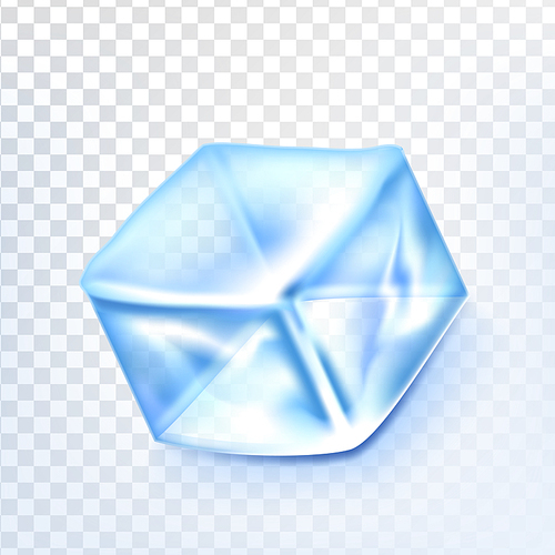 Ice Cube Isolated Transpatrent Vector. Fresh Piece. Square Bright Aqua Symbol. Realistic Illustration