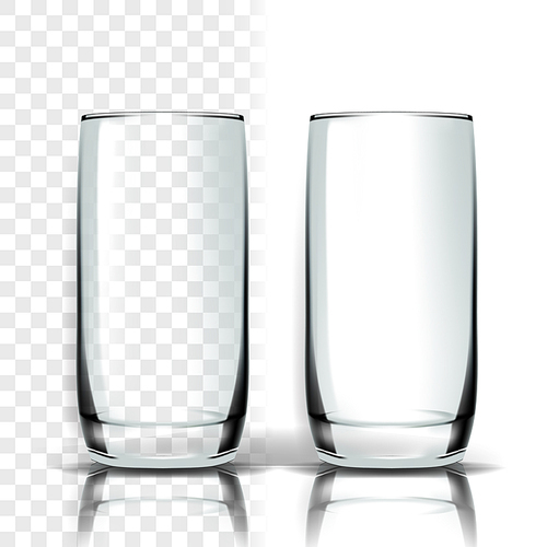 Transparent Glass Vector. Tableware Template. Empty Clear Glass Cup. For Water, Drink, Wine, Alcohol, Juice, Cocktail. Realistic Shining Glassware Transparency Illustration