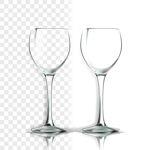 Transparent Glass Vector. Nightclub Degustation. Empty Clear Glass Cup. For Water, Drink, Wine, Alcohol, Juice, Cocktail. Realistic Shining Glassware Transparency Illustration