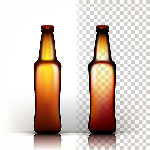 Beer Bottle Vector. Oktoberfest Brew. Alcoholic Sign. 3D Transparent Isolated Realistic Illustration