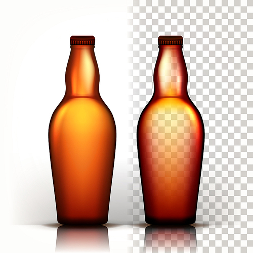 Beer Bottle Vector. Craft Cold Drink. Brewery Poster. Pub Refreshment. 3D Transparent Isolated Realistic Illustration