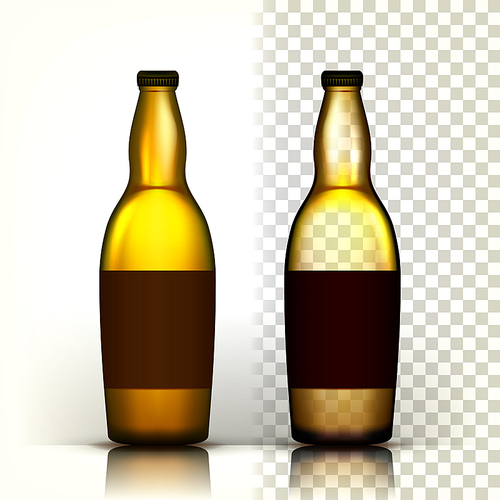 Beer Bottle Vector. Product Packing. Design Advertisement. 3D Transparent Isolated Realistic Illustration
