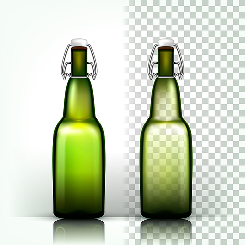 Beer Bottle Vector. Oktoberfest Brew. Alcoholic Sign. 3D Transparent Isolated Realistic Illustration