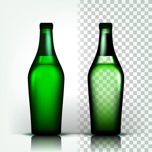 Beer Bottle Vector. Alcohol Label. Bar Flyer Element. Vintage Beverage. 3D Transparent Isolated Realistic Illustration