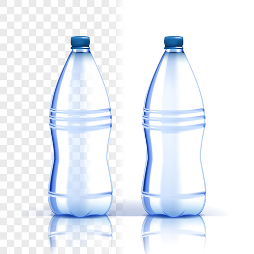 Plastic Bottle Vector. Clean Cover. Bluer Classic Water Bottle With Cap. Container For Drink, Beverage, Liquid, Soda, Juice. Branding Design. Realistic Isolated Transparent Illustration