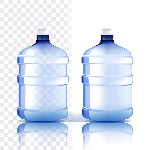 Plastic Bottle Vector. Healthy, Natural. Bluer Classic Water Bottle With Cap. Container For Drink, Beverage, Liquid, Soda, Juice. Branding Design. Realistic Isolated Transparent Illustration