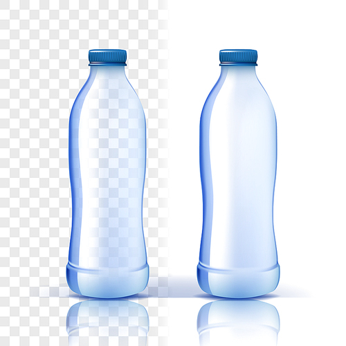 Plastic Bottle Vector. Recycle Beverage. Bluer Classic Water Bottle With Cap. Container For Drink, Beverage, Liquid, Soda, Juice. Branding Design. Realistic Isolated Transparent Illustration