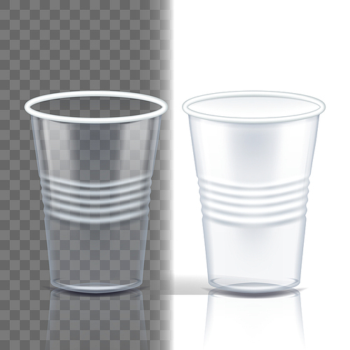 Plastic Cup Transparent Vector. Package Blank. Drink Mug. Disposable Tableware Clear Empty Container. Cold Or Hot Takeaway Drink. Isolated 3D Realistic Illustration