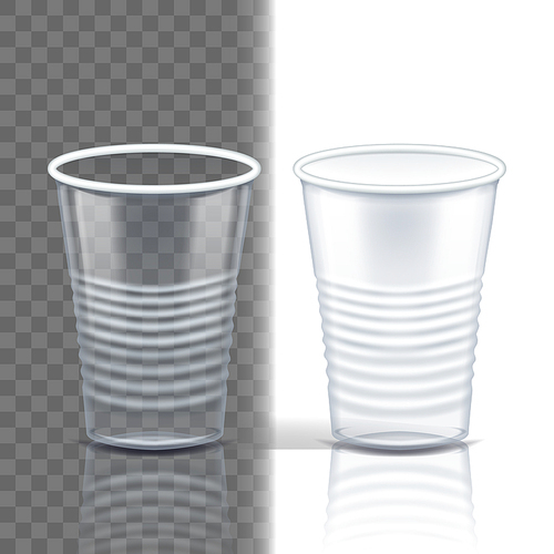Plastic Cup Transparent Vector. Empty Disposable. Drink Mug. Disposable Tableware Clear Empty Container. Cold Or Hot Takeaway Drink. Isolated 3D Realistic Illustration